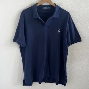 Polo Ralph Lauren Navy Blue Polo Shirt White Embroidered Logo Blue Tag XXL